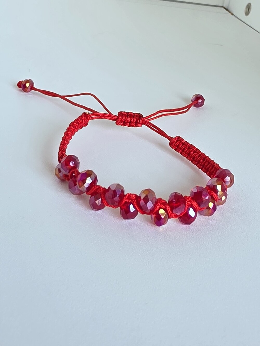 Handmade Red Crystal Macrame Bracelet Adjustable Boho Friendship Bracelet
